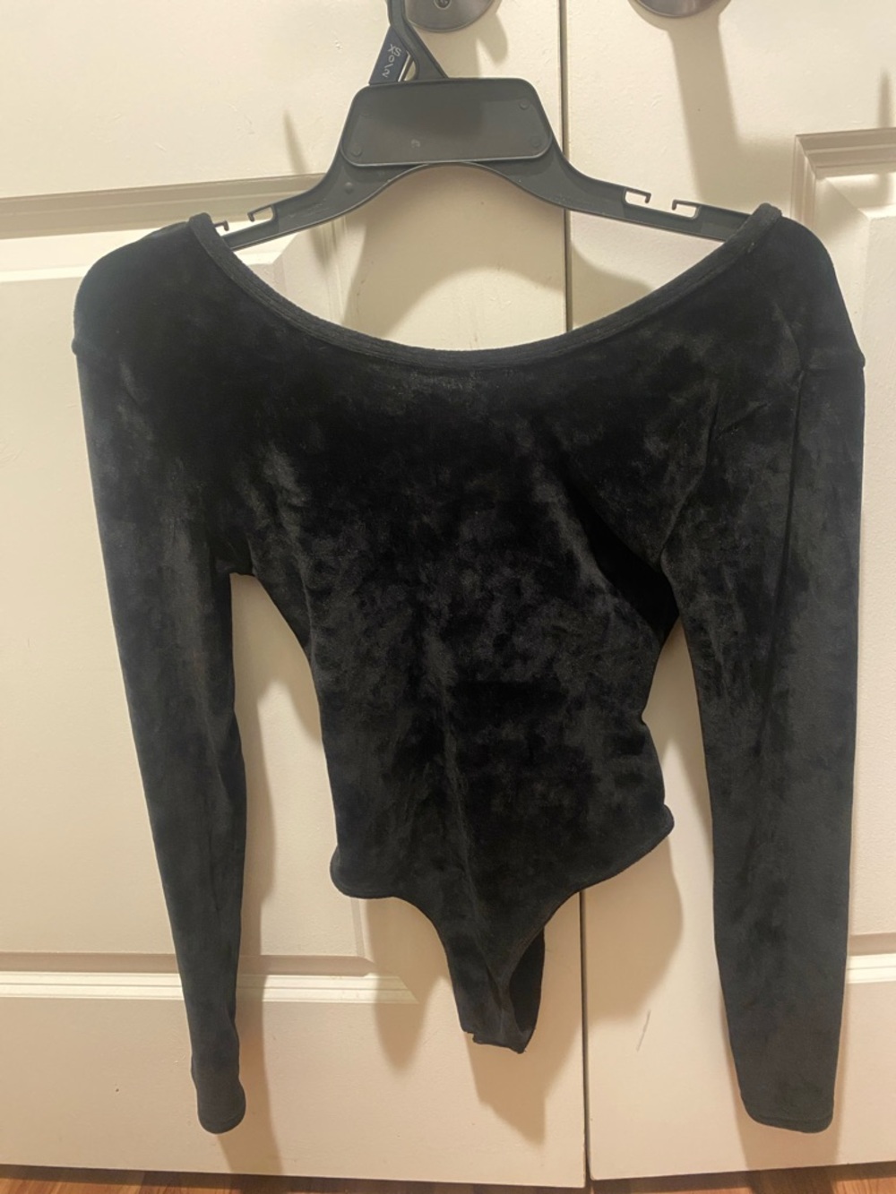 Women's Black Velvet Long-Sleeve Bodysuit